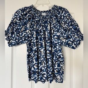 Apiece Apart Navy and White Floral Blouse